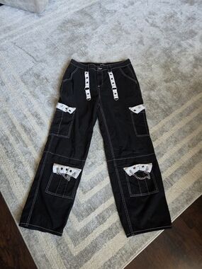 Hot Topic Black Wide Leg Cargo Pants Size 13 Goth Punk Emo Y2K Chains Grommets